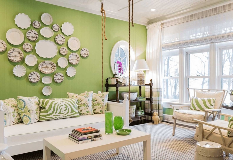 Hanging Daybed in Eclectic Living Room with Decorative Plate Gallery