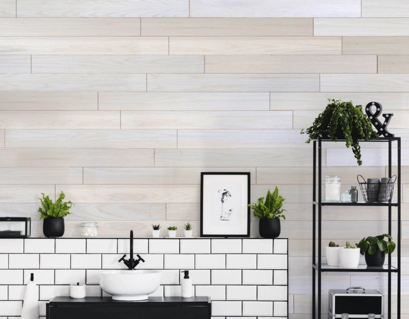 Hardwood Wall Panel Whitewashed Finish Visible Grain Coastal Plank