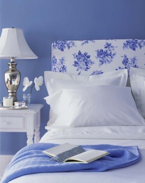 Headboard Floral Upholstered All White Bedding Periwinkle Cottage Decor
