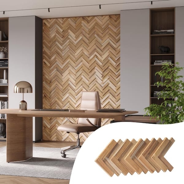 Herringbone Interlocking Wood Paneling, Teak Look
