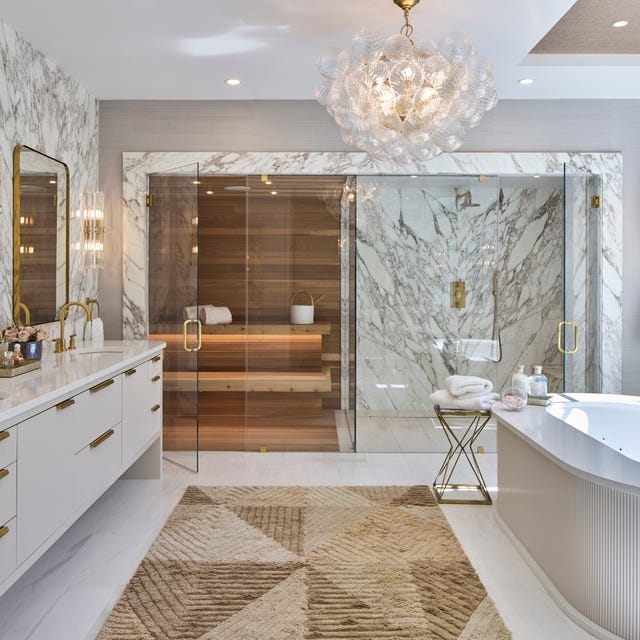 Home Spa Bathroom Design with Integrated Glass Sauna