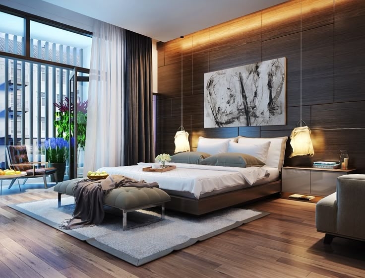 Horizontal Wood Paneling Modern Dark Wood Walls Fabric Pendants