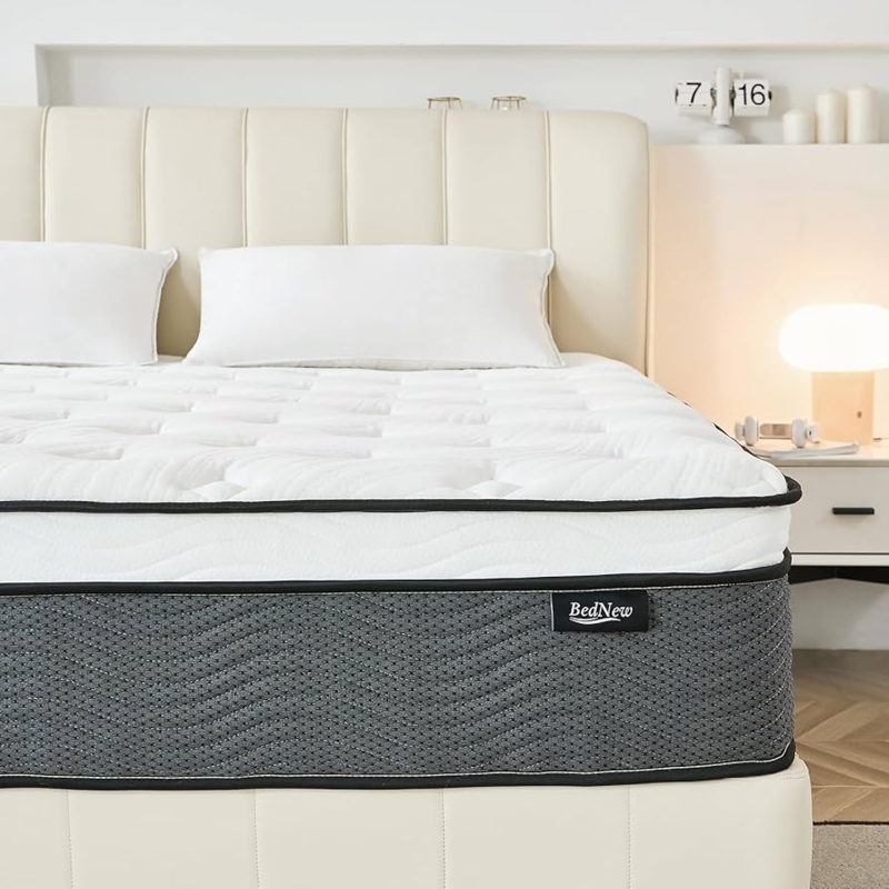 Hybrid Foam Spring Mattress with Rounded Corners, Grey Ribbed Sides