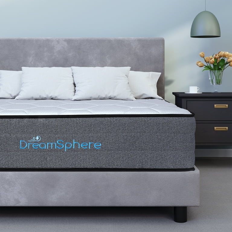 Hybrid Mattress, Charcoal Grey Base, Circular Quilted Top, High Profile