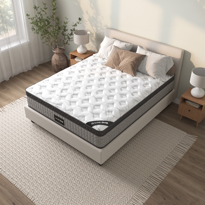 Hybrid Mattress featuring Tufted Top Surface, Charcoal Gray Sidewalls