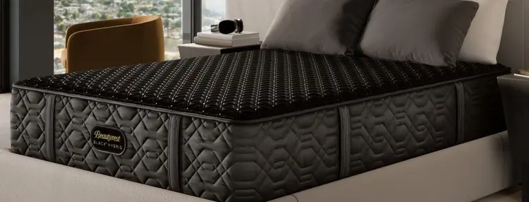 Hybrid Mattress in Bedroom with Slatted Wood Accent Wall, Navy Panels