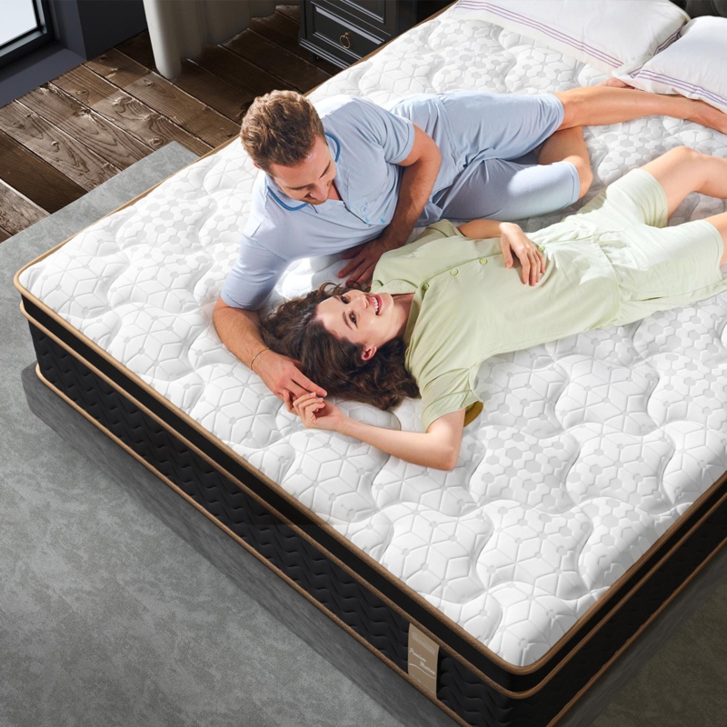 Hybrid Mattress, Internal Cutaway, Multi Layer Foam, Pocketed Coils, Knitted Texture