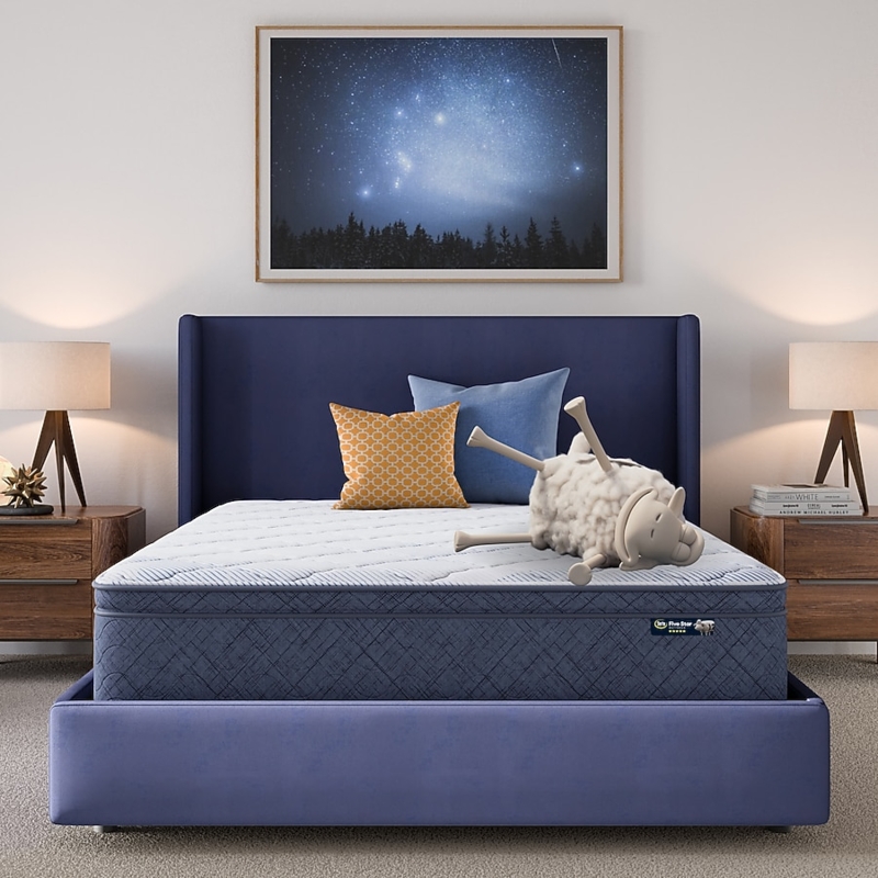 Hybrid Mattress, Multi Layer Construction, High Profile, Quilted Geometric Pattern, Plush Bed