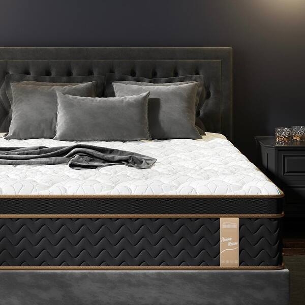 Hybrid Mattress, Navy Blue Mesh Sides, Honeycomb Quilted Top, Contemporary Platform Bed