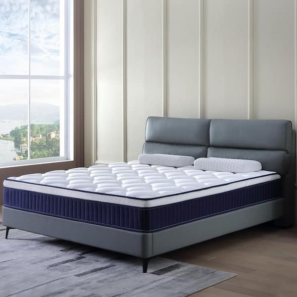 Hybrid Mattress, Pocket Spring Cutaway, Charcoal Gray Border, Quilted Top Design