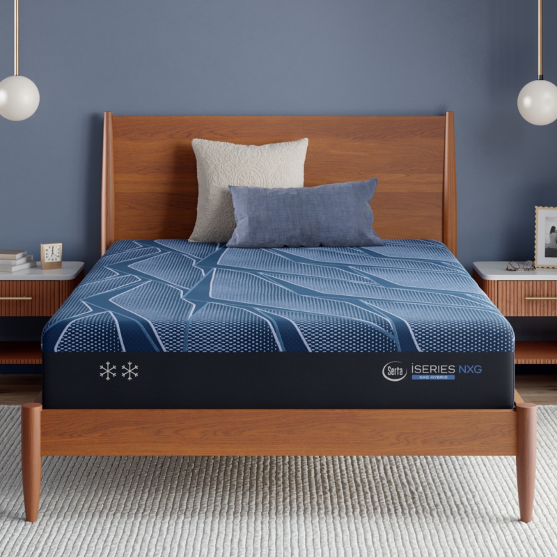 Hybrid Mattress, Quilted Honeycomb Top, Blue Accents, Charcoal Grey