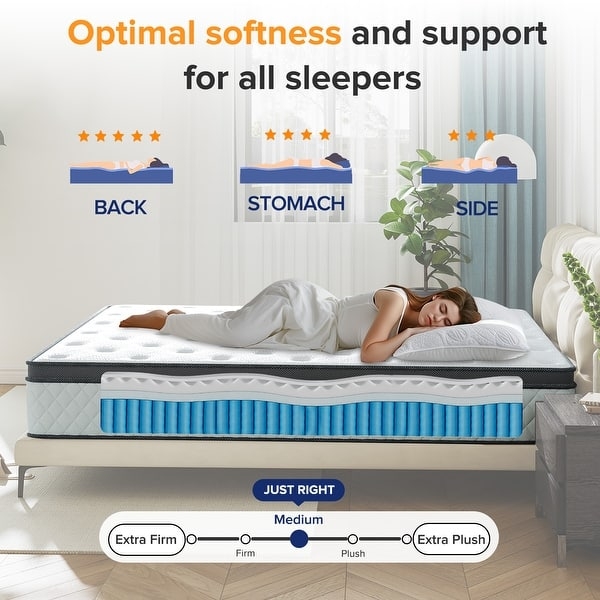 Hybrid Mattress, Thick Profile, Quilted Top, Gray Side Panels