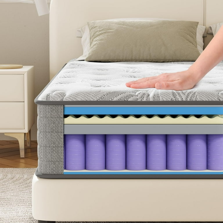 Hybrid Mattress with Two Tone Design, Quilted Surface, 12 Inch Profile