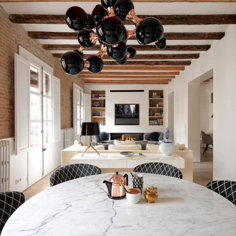 Industrial Chic Exposed Beam Ceiling Brick Wall Living Room