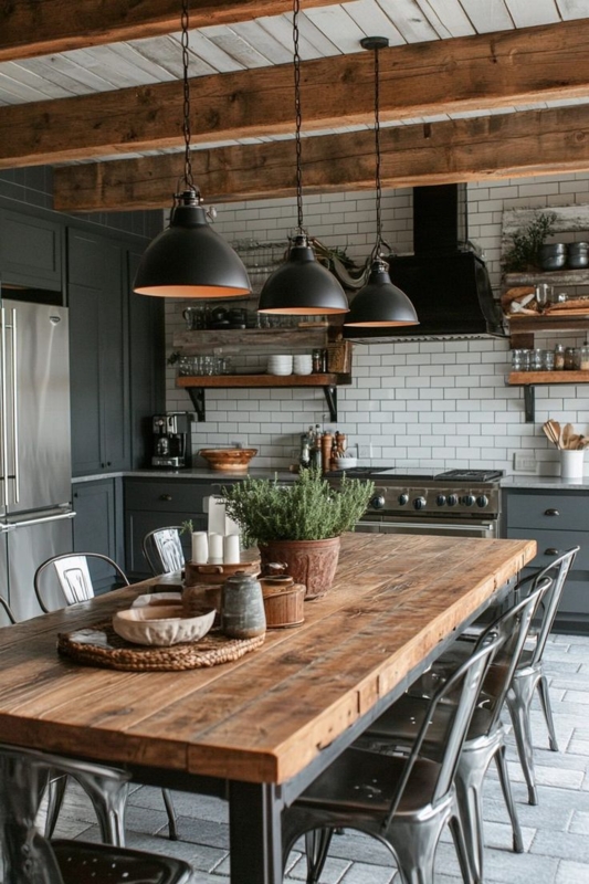 Industrial Farmhouse Kitchen Design: Reclaimed Wood Table