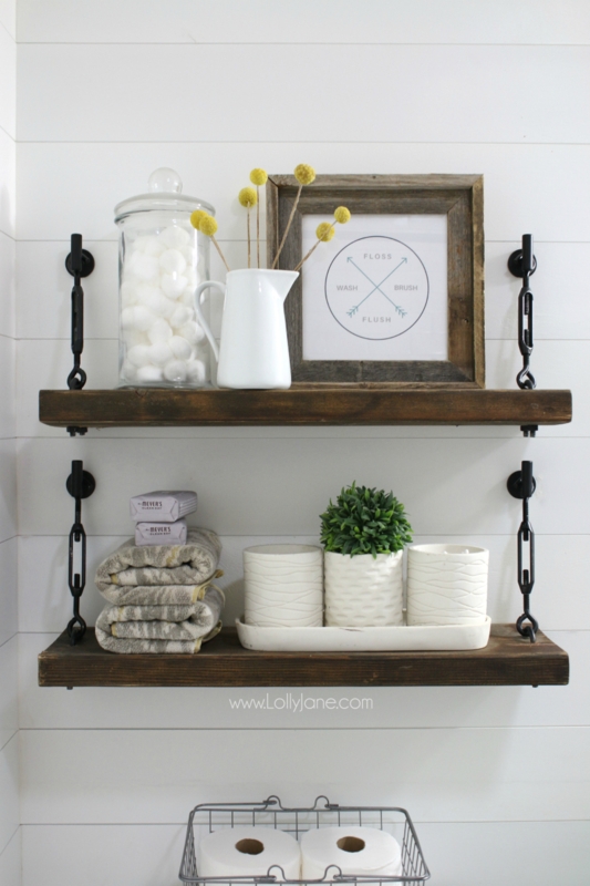 Industrial Metal Bracket Wall Shelves with Dark Wood