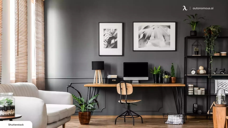 Industrial Writing Desk with Hairpin Legs against Dark Gray Wall