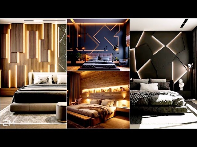 Integrated LED Wall Light Geometric Panels Moody Wood Slats