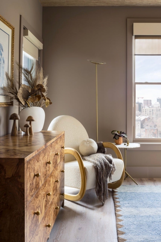 Japandi Bedroom Corner Styling with Burled Wood Dresser