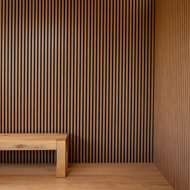 Japandi Style Wood Finish Vertical Slat Paneling