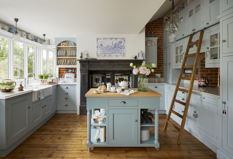 Kitchen Island on Casters Idea with Library Rolling Ladder