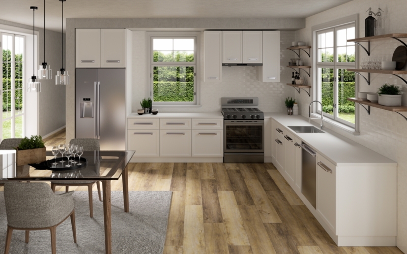 L-Shaped Kitchen Layout Ideas with White Shaker Cabinetry