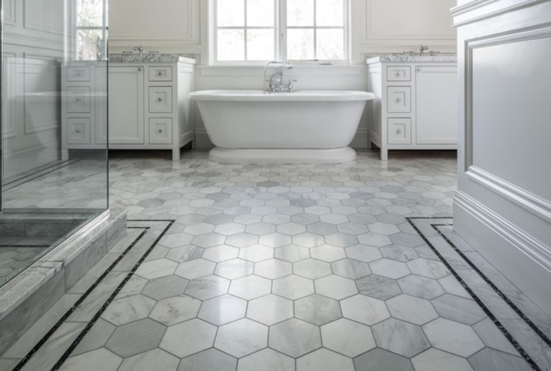Large Format Hex Floor with Black Border Inlay