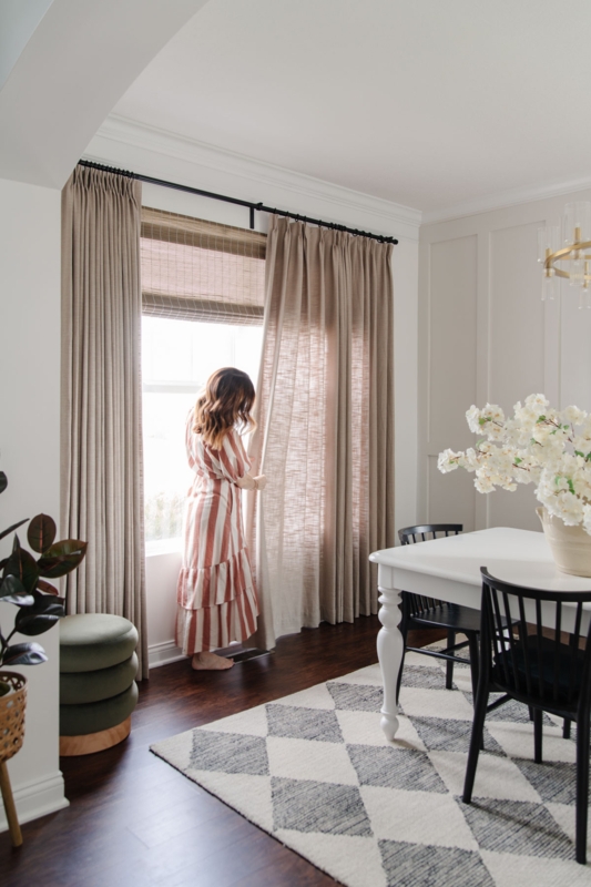 Layered Window Treatments with Pinch Pleat Curtains