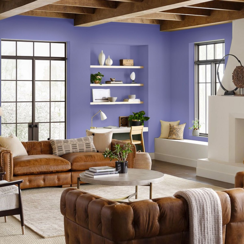 Leather Sofa Cognac Styling Exposed Wood Beam Ceiling Design