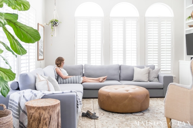 Light Gray L-shaped Sectional Sofa with Oversized Tufted Ottoman