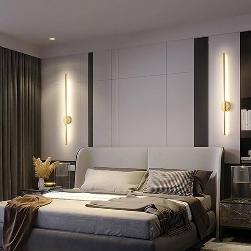 Linear Wall Sconce Brushed Gold Vertical Rod Integrated LED Panel