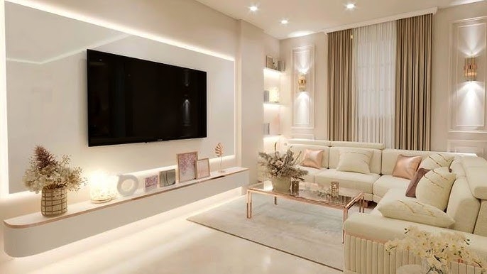 Living Room Modern Luxury Backlit Floating Media Console Ideas
