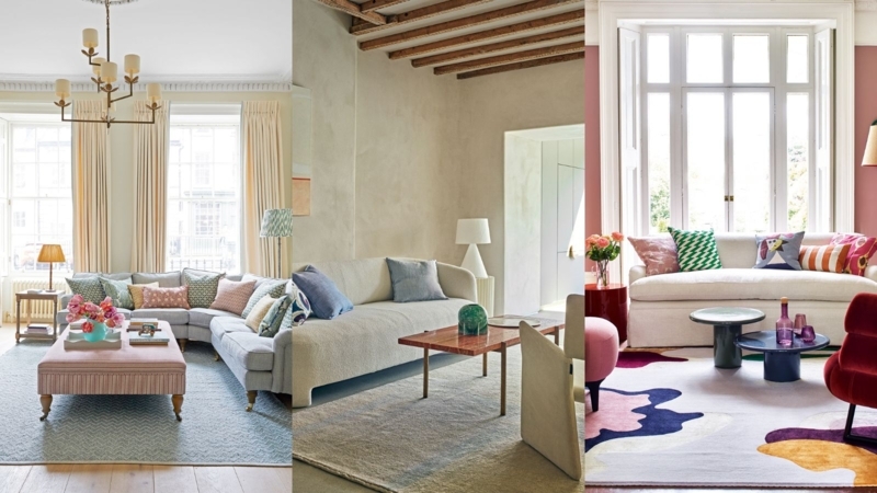 Living Room Rug Inspiration Featuring Modern Abstract Area Rug Ideas.