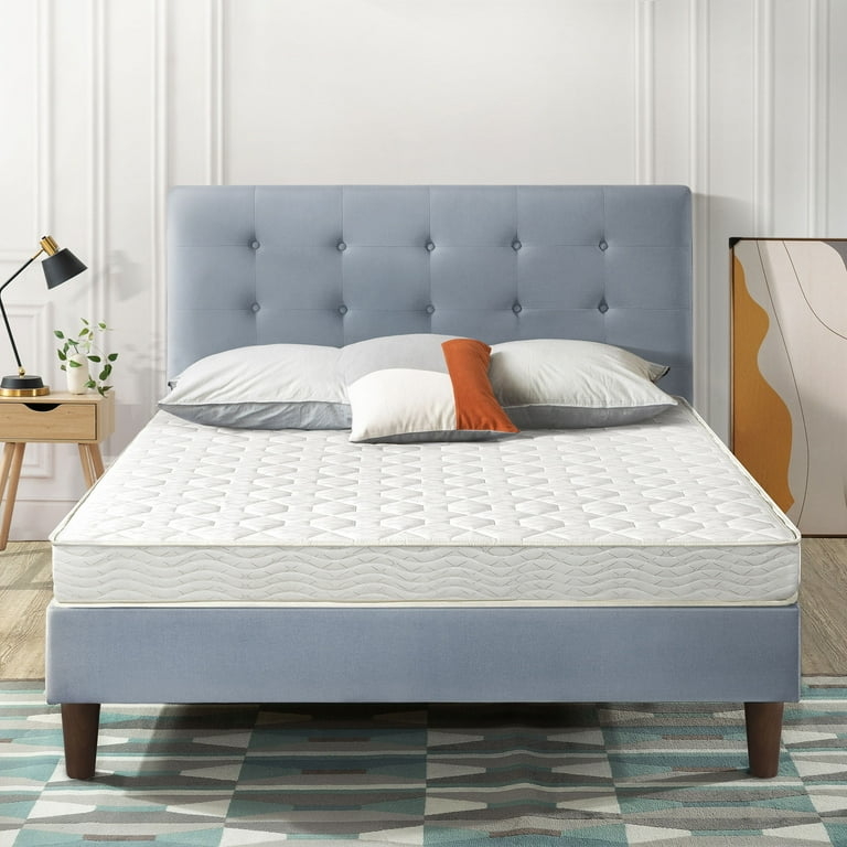 Low Profile Mattress, Blue Piping Accent, Quilted Tight Top, Minimalist