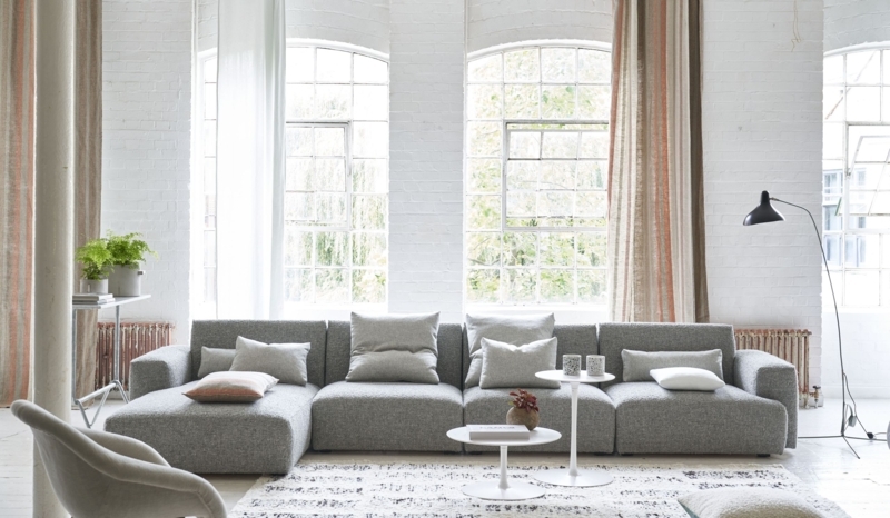 Low-Profile Modular Sectional Sofa with Arched Industrial Windows
