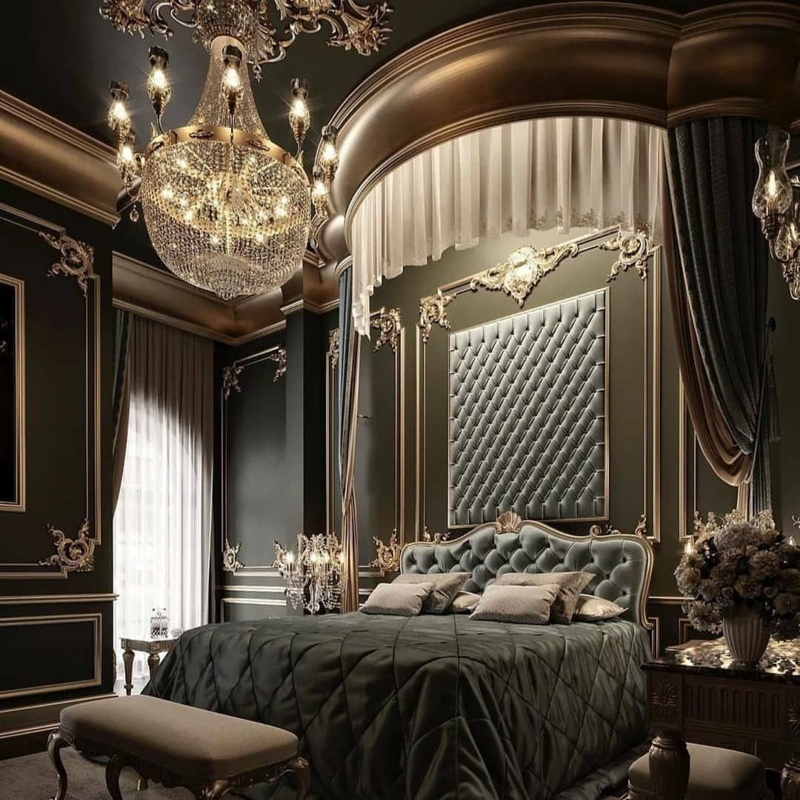 Luxury Canopy Bed with Grand Arch Design and Ornate Gold Molding