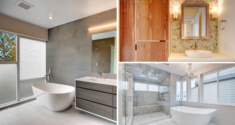 Luxury Modern Bathroom Design Ideas with Pebble Backsplash Vanity