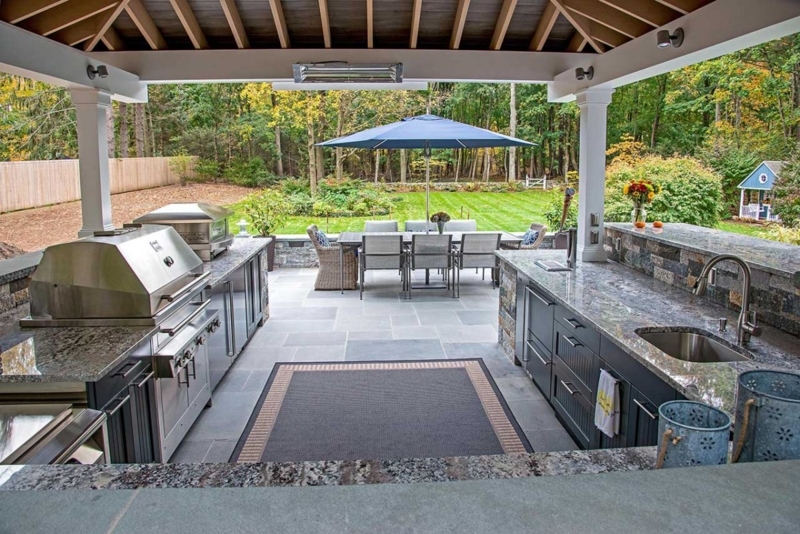 Luxury Patio Grill Station: Dual Island Design in Pavilion