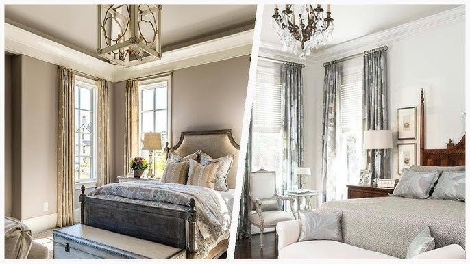 Luxury Traditional Bedrooms with Tall Window Treatments and Ornate Lighting