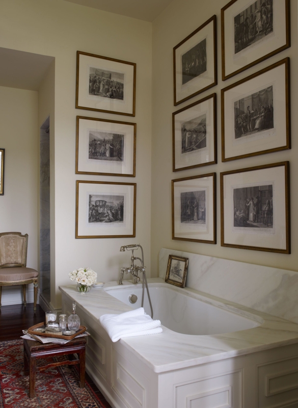 Marble Tub Surround Ideas with Gallery Wall and Traditional Decor
