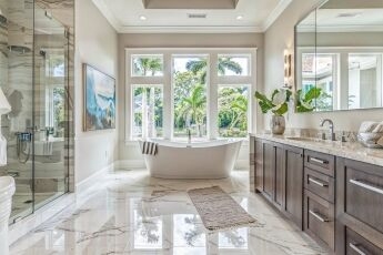 Master Bath Layout Ideas with Espresso Wood Vanities