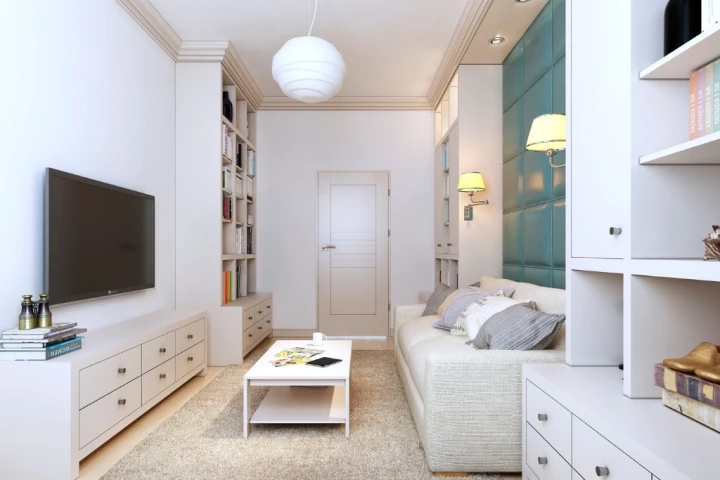 Matte White Media Console with Tiered Storage for Small Living Room