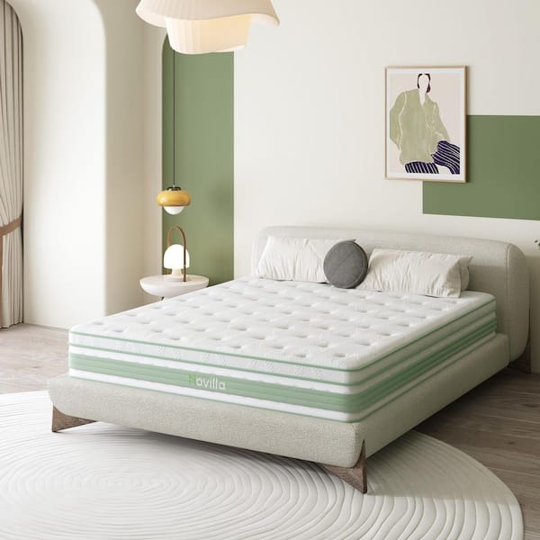 Mattress Thick Hybrid Profile with Geometric Pattern and Blue Piping