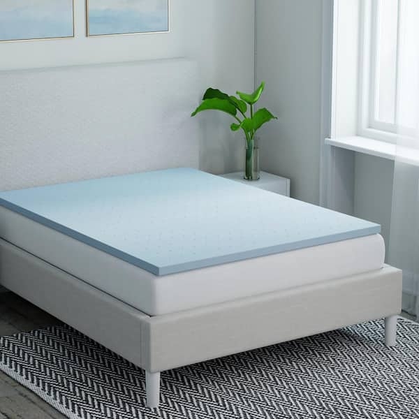 Mattress Topper with Convoluted Wave Texture, Blue Marbled Foam Design