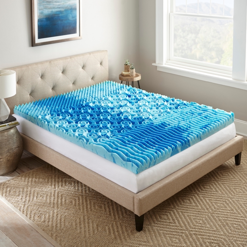 Mattress Topper with Egg Crate Texture, Blue Gel Layer, Dual Layer Foam