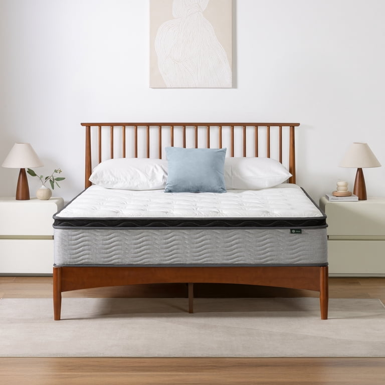 Mattress with Charcoal Textured Sides, Quilted Geometric Top