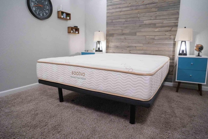 Mattress with Circular Tufting, Metal Slat Frame, Platform Bed