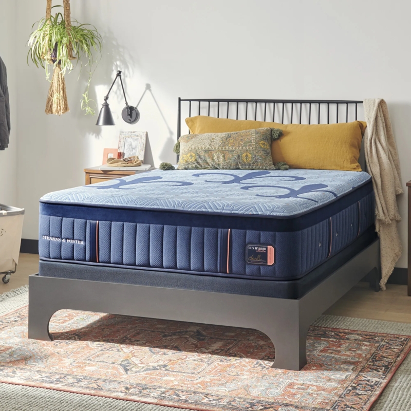 Mattress with Copper Accents, Navy Blue Sidewalls & Tight Top Design