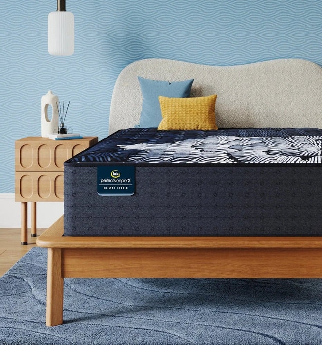 Mattress with Deep Profile, Navy Blue Sides & Quilted Geometric Top