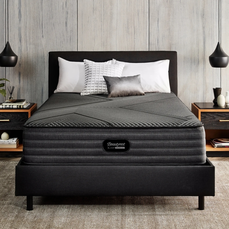 Mattress with Geometric Side Knit, Quilted Charcoal Top & Handles